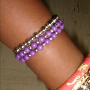 paparazzi Purple and Silver Beaded Stretch Bracelet Set